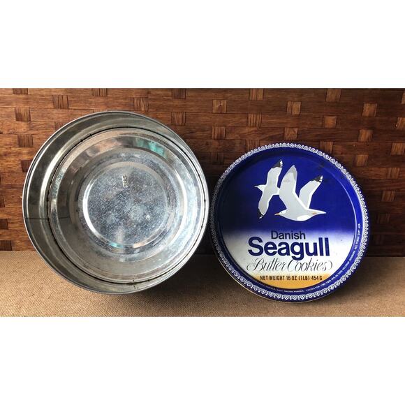 Vintage Seagull Danish Butter Cookie Tin Round Beach House Decor Denmark Rare - Picture 4 of 16